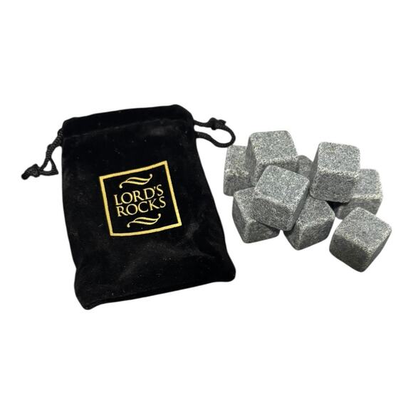 Lord's Rocks Bourbon Whiskey Stone Set 9 Marble Rocks velvet bag - Picture 1 of 3